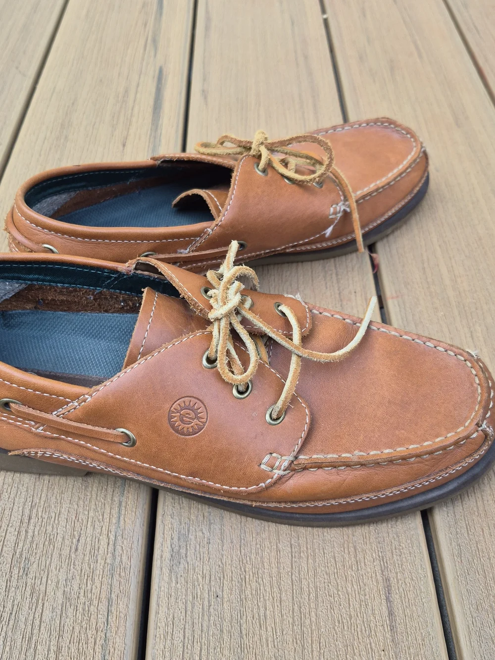Men’s Brown Leather Boat Shoes with Rawhide Laces - 12